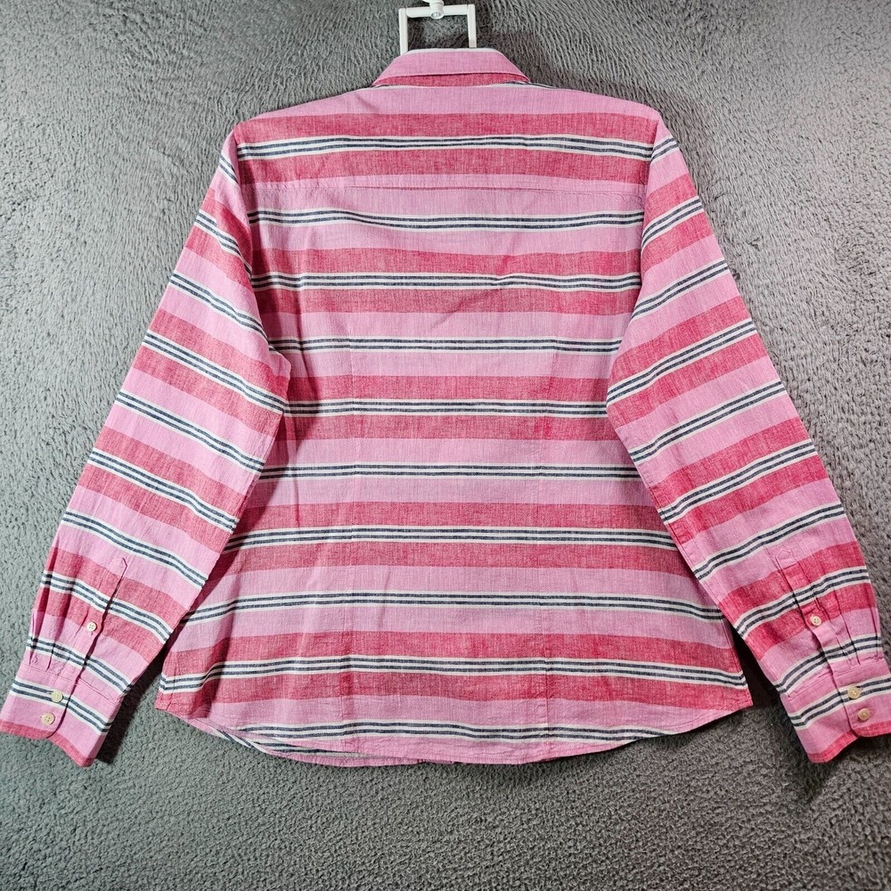 J Crew Linen Blend Shirt Top Women XL Button Up Long Sleeve Pink Red Striped - Picture 7 of 12